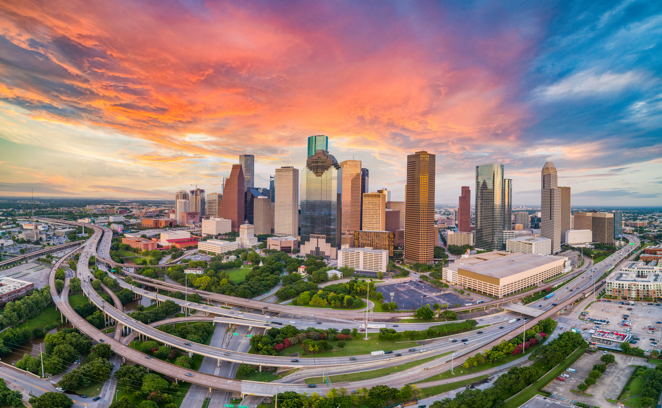 Houston, Texas drone skyline aerial panorama