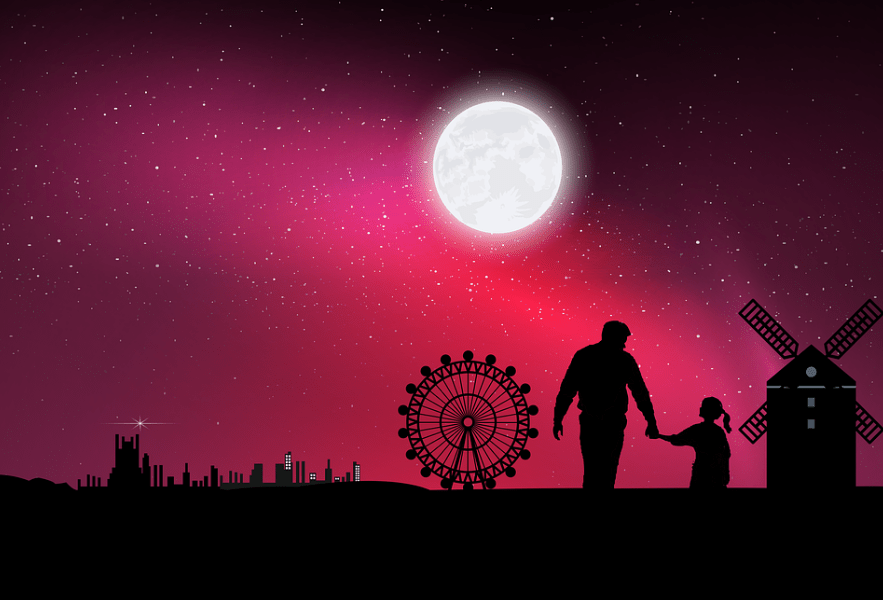 a silhouette of father and daughter
