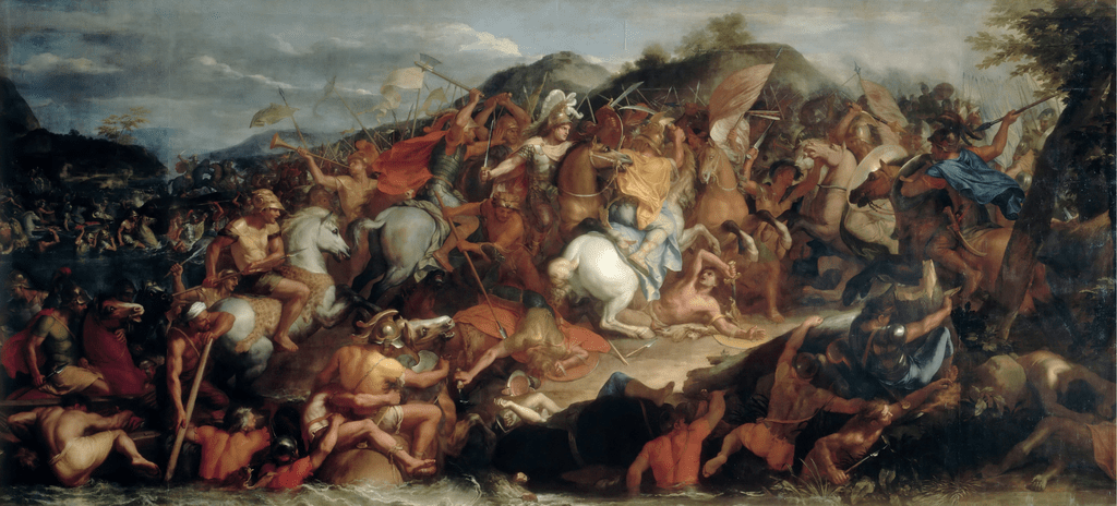 The Battle of the Granicus by Charles Le Brun painted in 1665 and depicted Alexander the Great’s army fighting against the forces of the First Persian Empire
