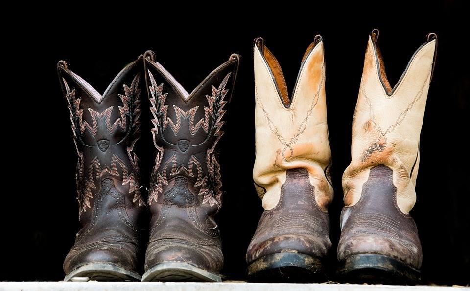 decorated shafts of cowboy boots
